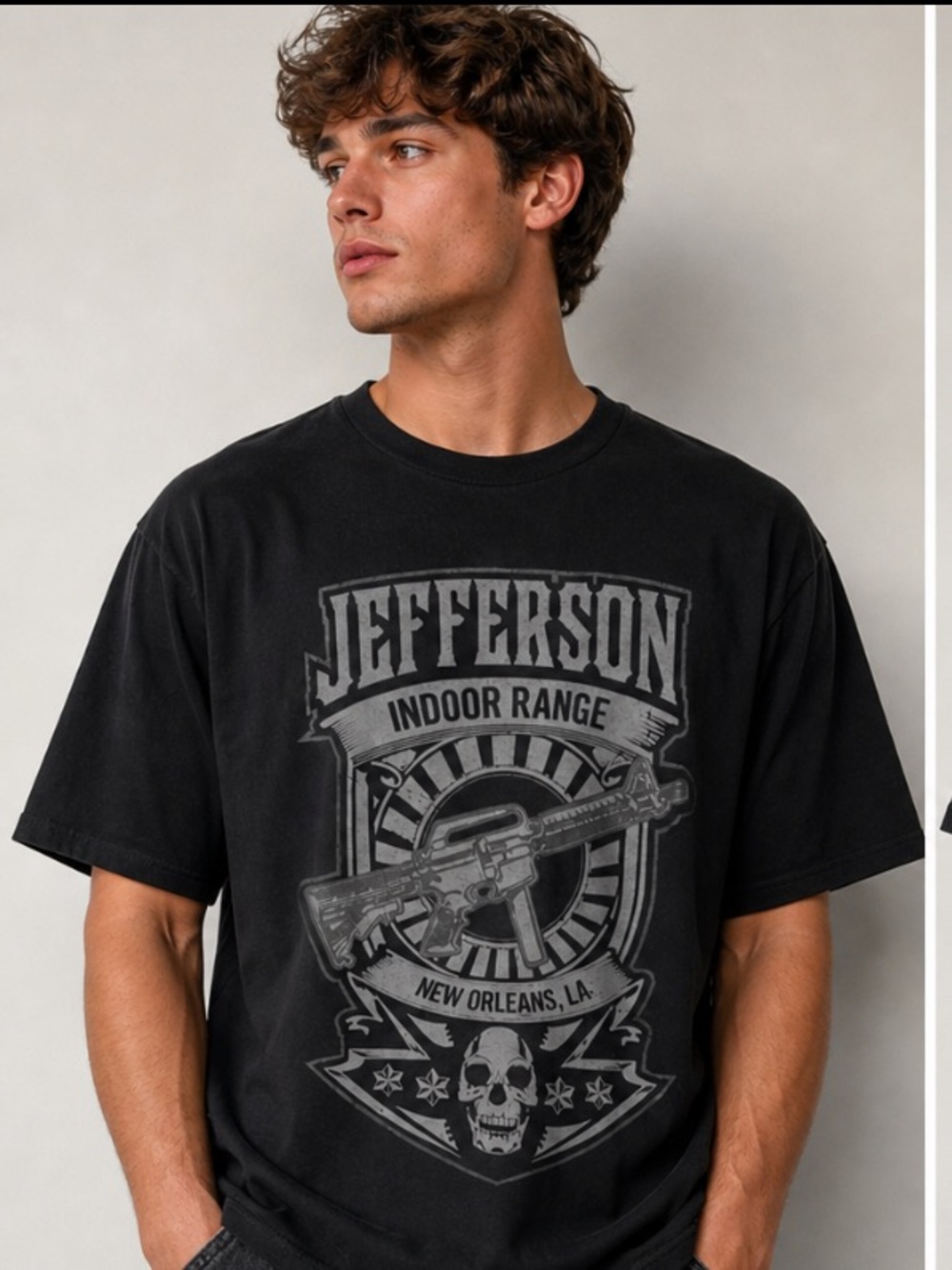 Gildan Black Tee with Gray Jefferson Indoor Range Graphic